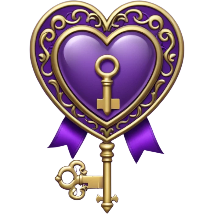 purple heart with a gothic key and velvet ribbon, dark romance emoji