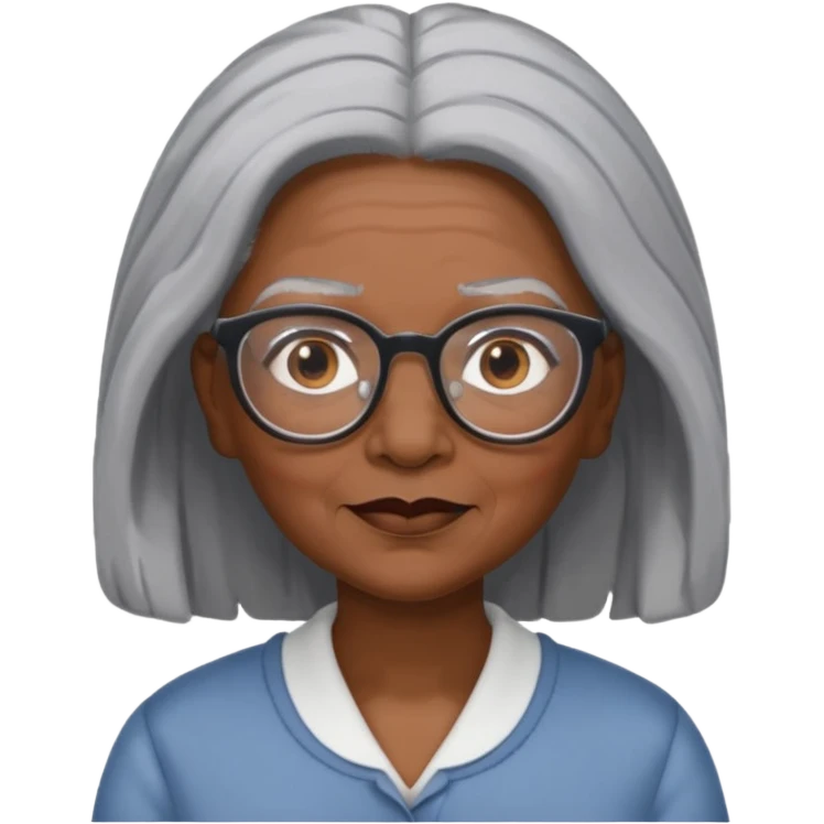 emoji of a black grandma women with long black and gray hair with glasses and brown eyebrows emoji