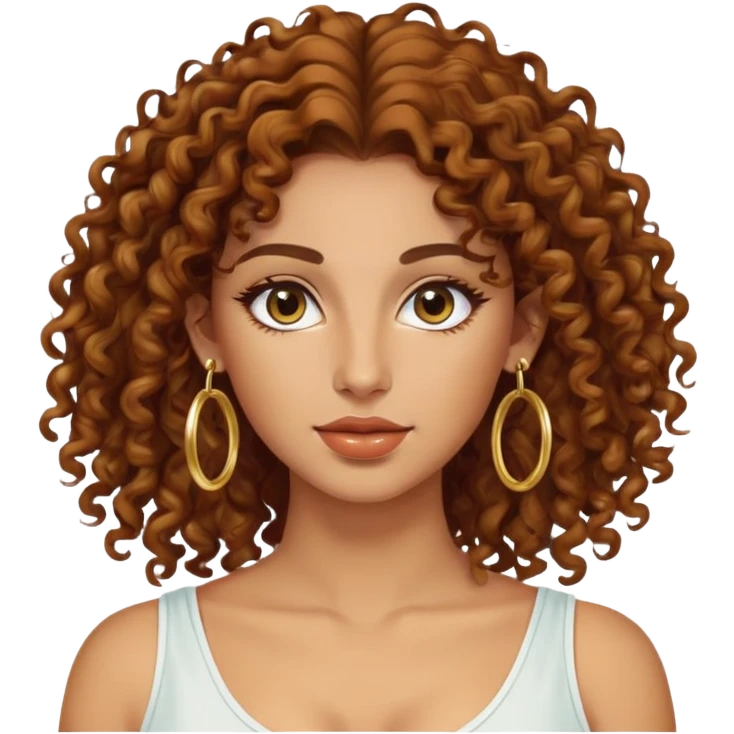 Attractive Greek woman with long curly amber-brown hair and gold hoop earrings emoji