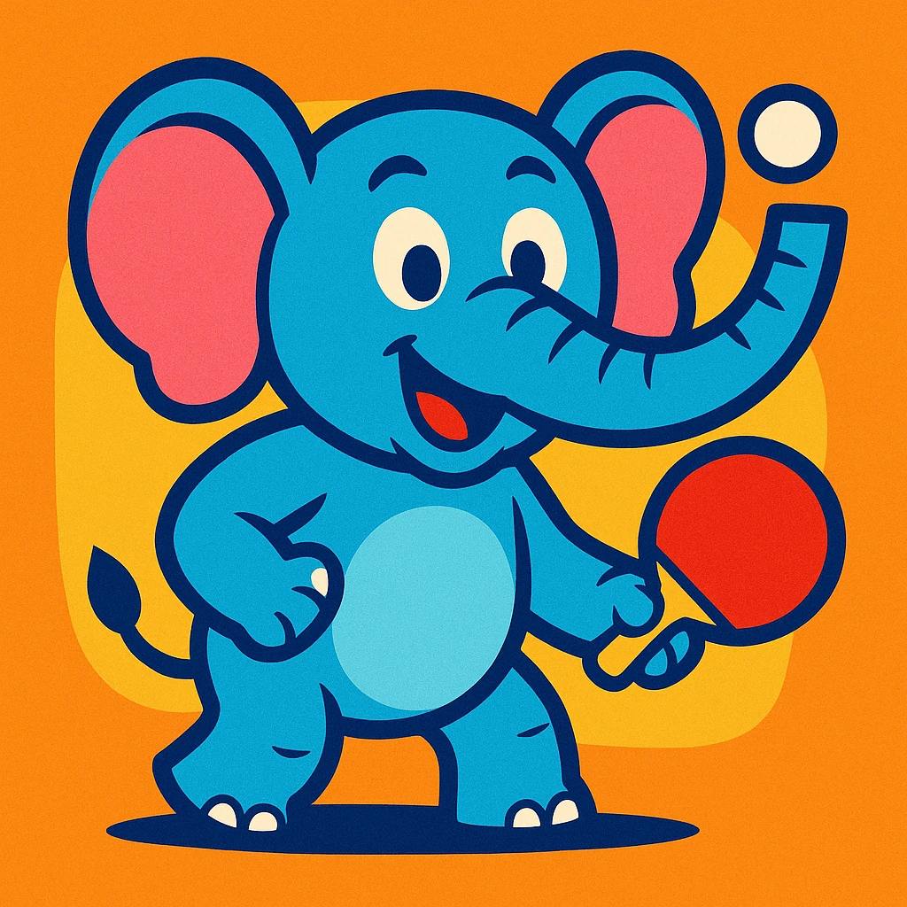 a cartoon elephant holding a ping pong paddle emoji