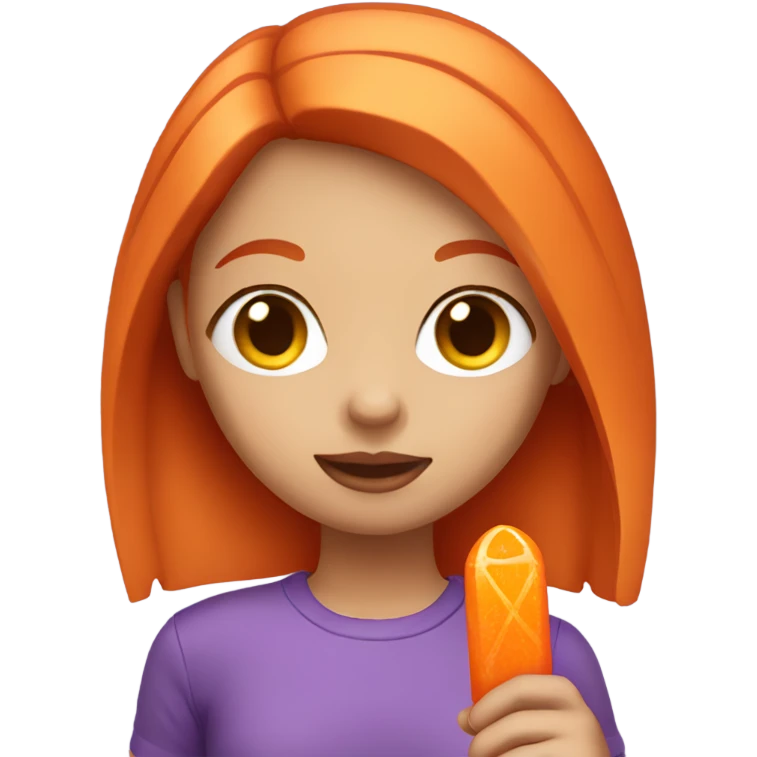 A girl with orange hair holding a purple popsicle  emoji