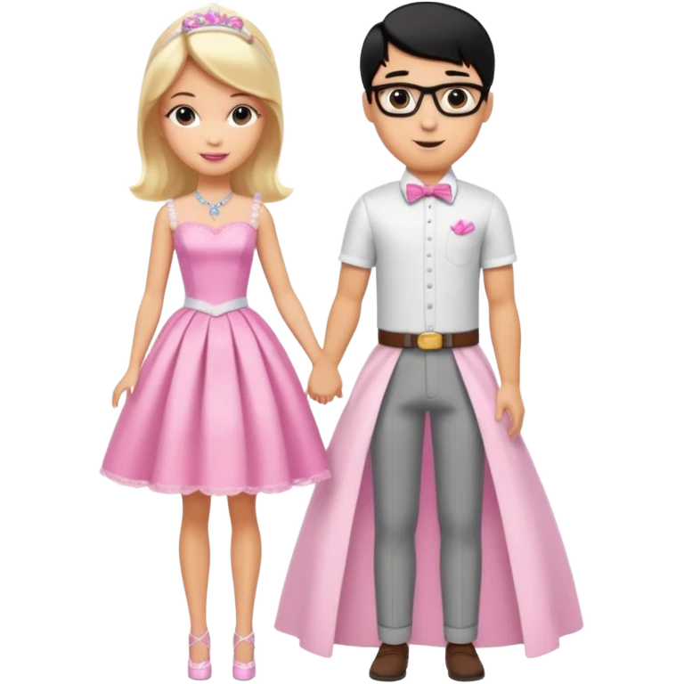 pretty light blonde girl barbie wedding to boy nerd with short black hair and tan skin emoji