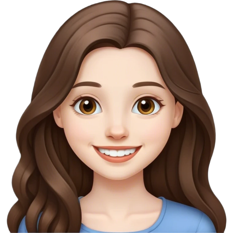 beautiful pale brunette girl with long hair laughing  emoji