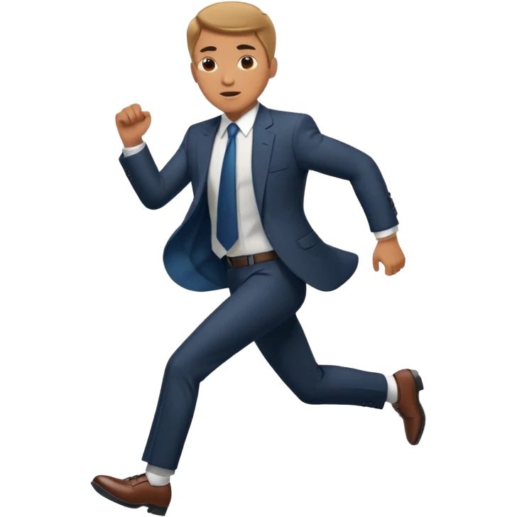 businessman running, face to camera emoji