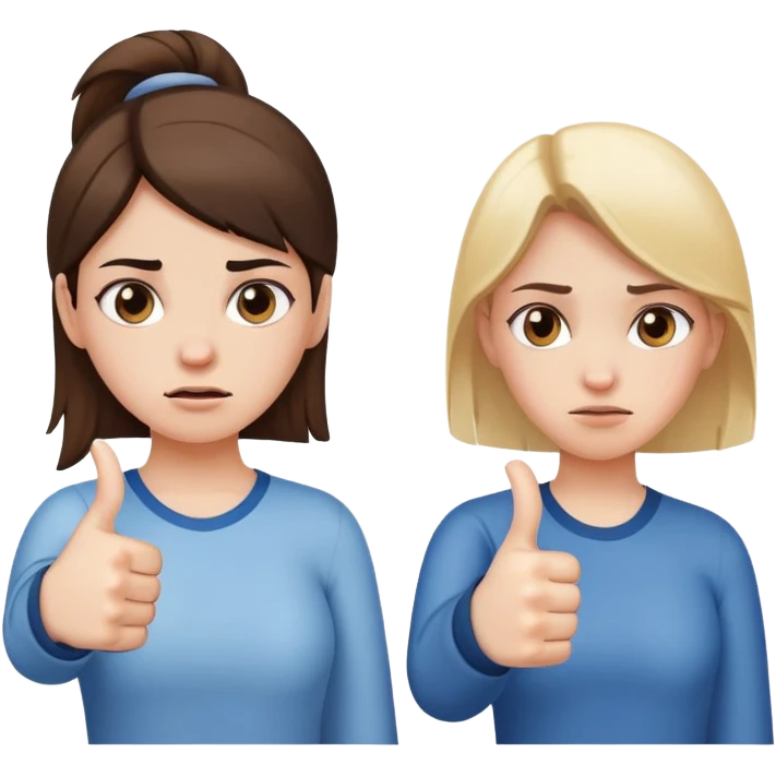 Girl with one hand giving thumbs up and the other hand giving thumbs down, showing mixed feelings, conflicted expression emoji
