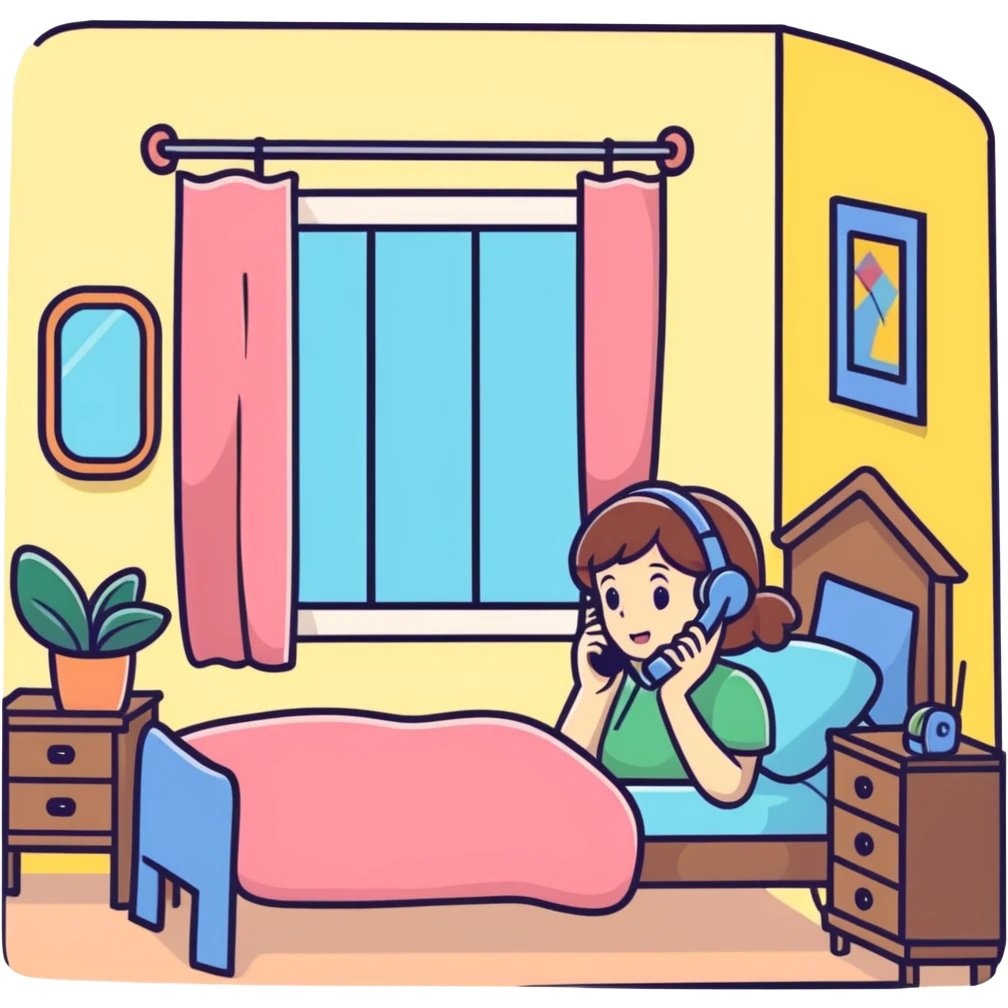 girl talking on telephone in her room emoji