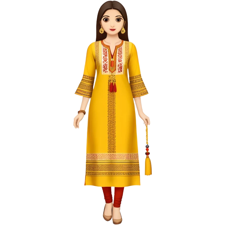 Long yellow kurti with block prints and tassels emoji