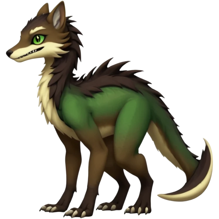 Brown and beige badass elegant wild beautiful natural cute badass epic exotic anthro modern furry 2-legged sergal-vernid-creature, full body, dark-brown-black-gradient pretty hair, with a long tufted tail, green eyes, aesthetic, art by LiLaiRa, art by art by Falvie emoji