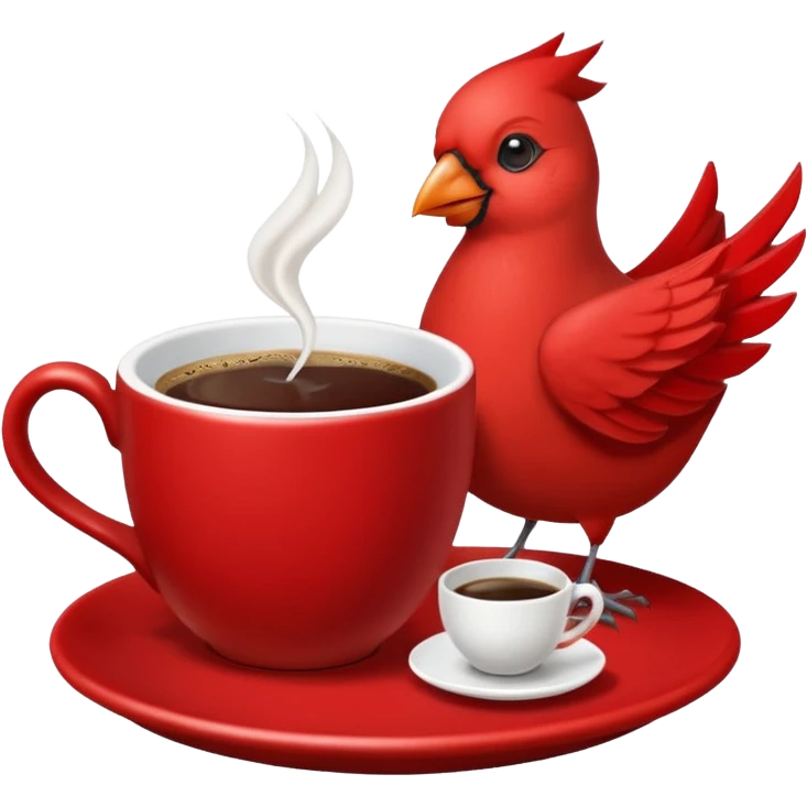 Happy cardinal bird with a dove and a cup of coffee emoji