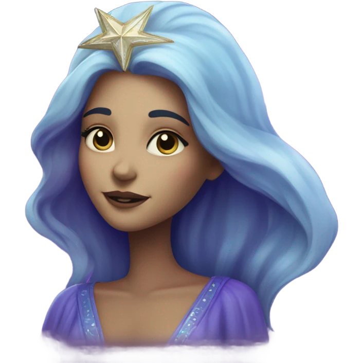caucasian mystical woman with sparkling galaxy hair with moon and stars in purple and blue shades emoji