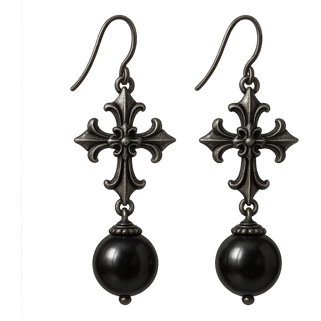 goth earrings, black pearl, vintage gothic, subtle shine emoji