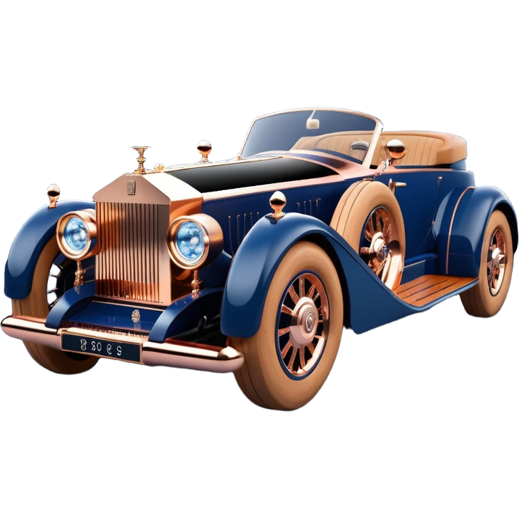 dark blue led lights on a hot rodded delicately inlaid rose gold and wood accentuated chauffeur driven 1889 Rolls Royce with futuristic electric spaceship plasma motors and dynamos with wide racing wheels that are held strong by advanced suspension and steering emoji