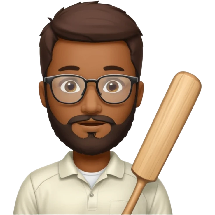 Brown Guy with beard and glasses Playing Cricket  emoji
