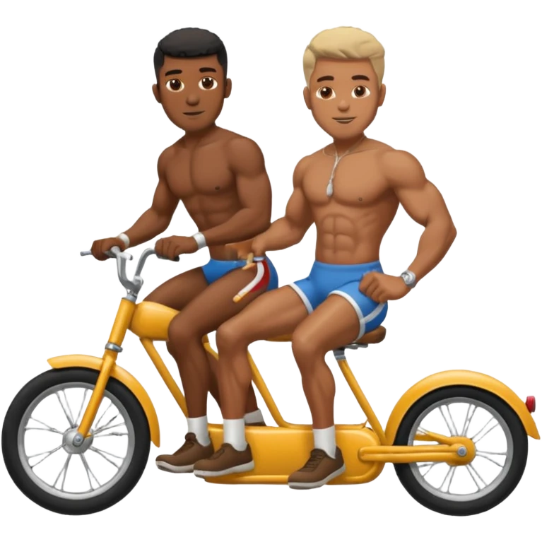 Black big men without shirt riding an old small bike emoji