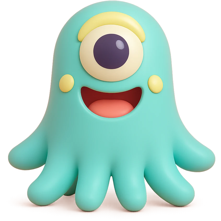 one-eyed monster with tentacles, playful and bright colors emoji