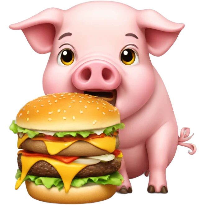 A pig eating a burger messy emoji