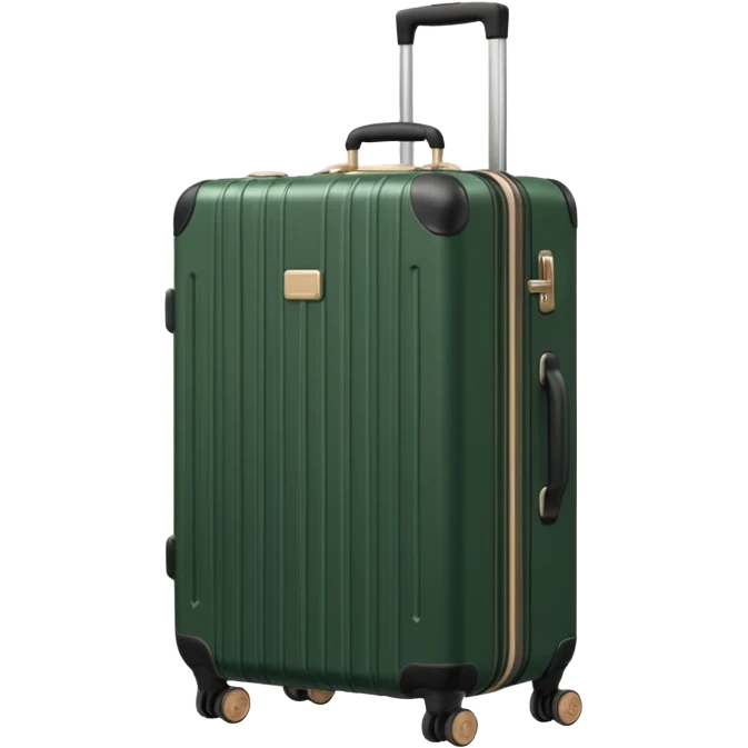dark green ribbed suitcase with light beige handle and wheels emoji