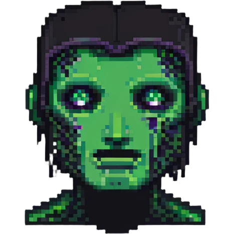 half Minecraft Creeper head merged with half Enderman head, pixel art style emoji