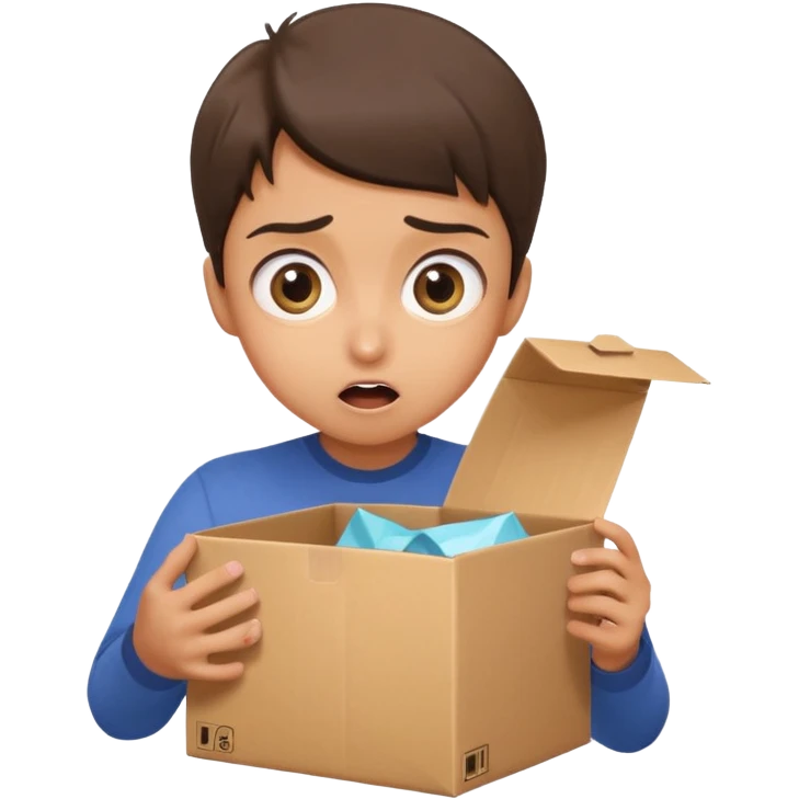 shocked person opening a package, big eyes, clear facial expression, friendly colors, neutral background emoji