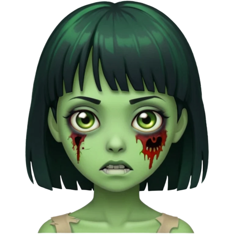girl zombie with green skin with black hair long with bangs emoji
