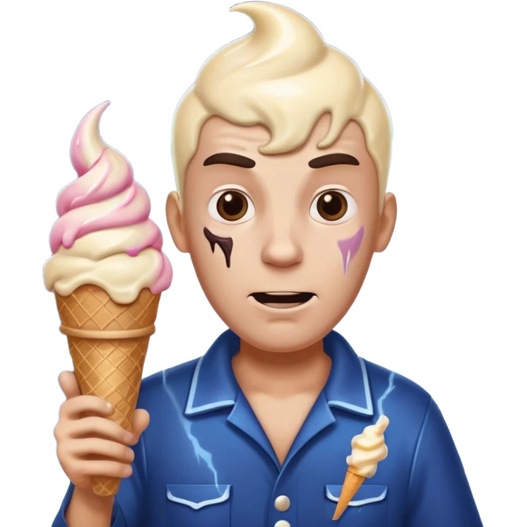 evil ice cream man with 6 legs with lightning in the back emoji