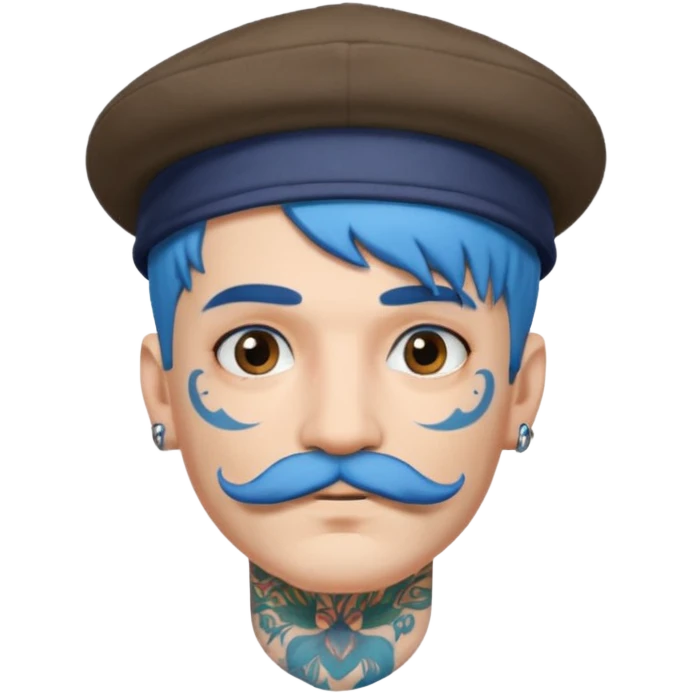 blue haired man and face tattoos and hat and mustache emoji