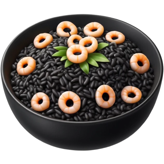 cinematic-realistic-black-risotto-dish-emoji,-showcasing-small squid pieces-rendered-with-bold-textures-and-dynamic,-dramatic-lighting. emoji