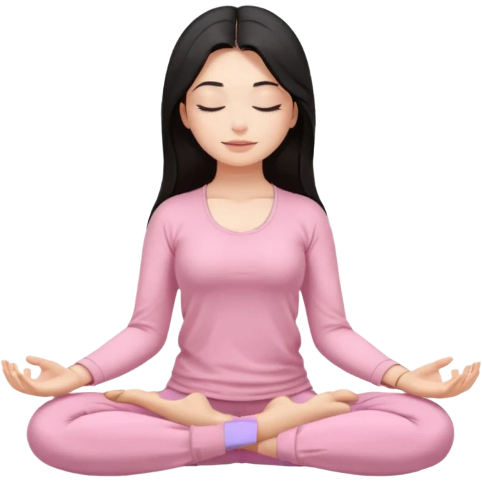 Brunette, Long and black hair, white skinne, light pink closets, closed eye girl in make yoga emoji