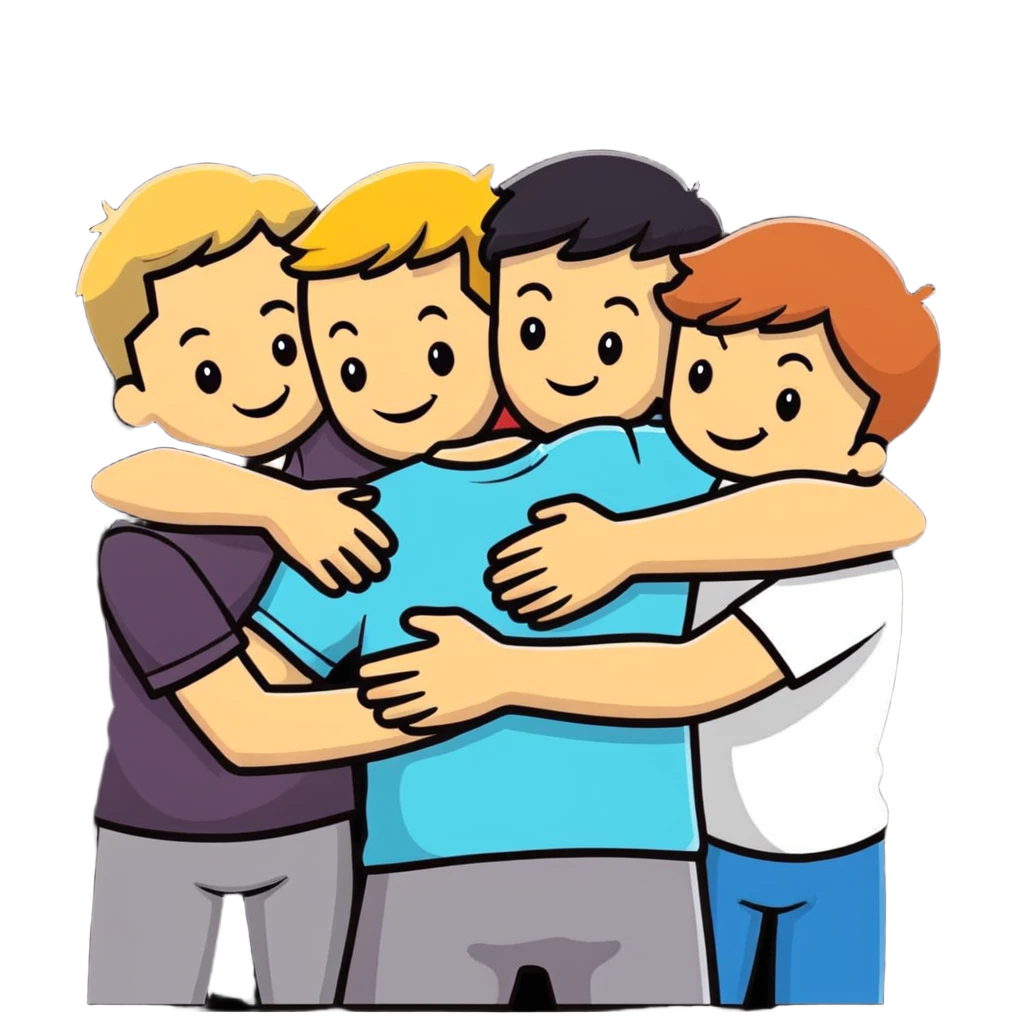 Caucasian friends in a group hug, showing friendship and togetherness emoji
