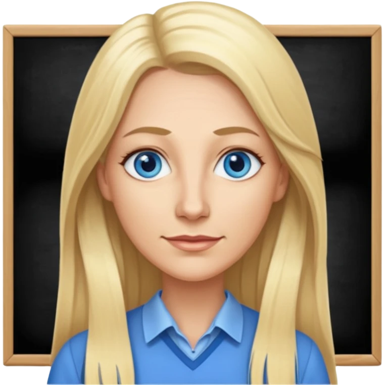 a 40 year old teacher with really long blonde hair and blue eyes long face smaller eyes emoji