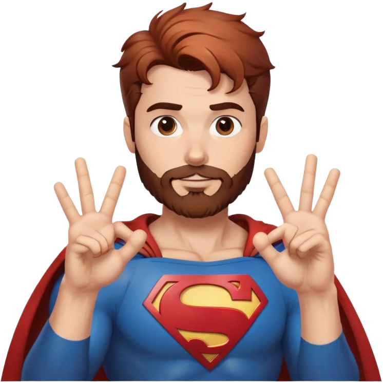 Adult Superman-with redish brownish messy hair-full beard- making hand heart emoji emoji