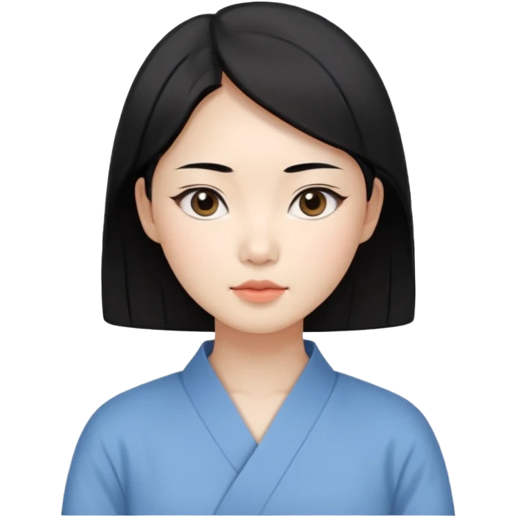 Korean woman, East Asian features,
female human avatar,
front face icon style,
large head, minimal neck,
neutral expression, calm mood,
simple black hair,
flat illustration style,
clean background emoji