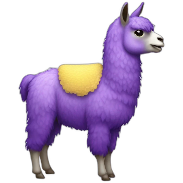 a purple llama with gradients white spots and with a yellow-blue mat on its back emoji