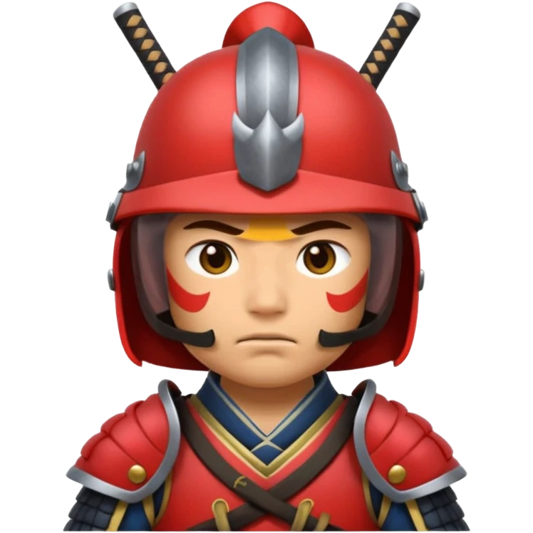 samurai with simple, expressive face, wearing helmet and armor, apple style emoji emoji