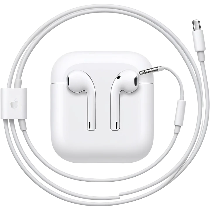 Ultra minimalist white Apple EarPods with cord coiled in a perfect circle, extremely simplified design with minimal details, basic clean outlines, just the essential shape of white headphones and wire in a circle, iOS style emoji