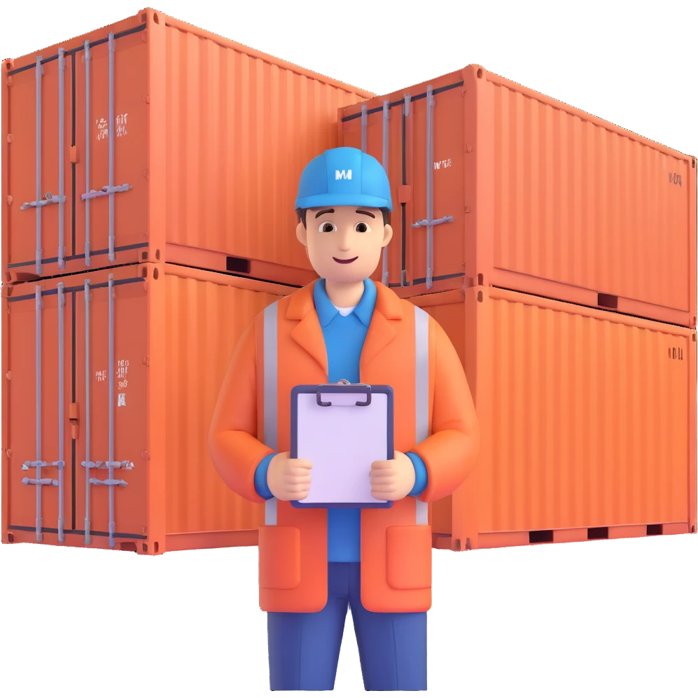 freight forwarding agent with clipboard and shipping containers emoji