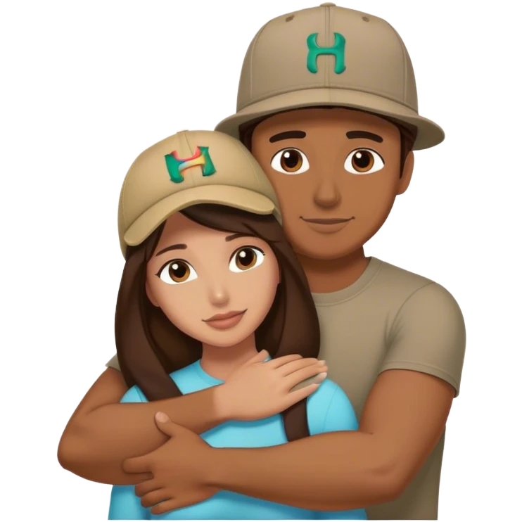 Man wearing Hurley hat hugging brunette  emoji