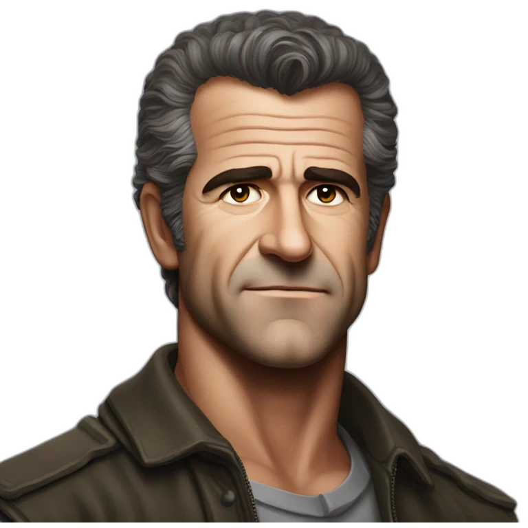 Young Mel Gibson portrait without smile emoji