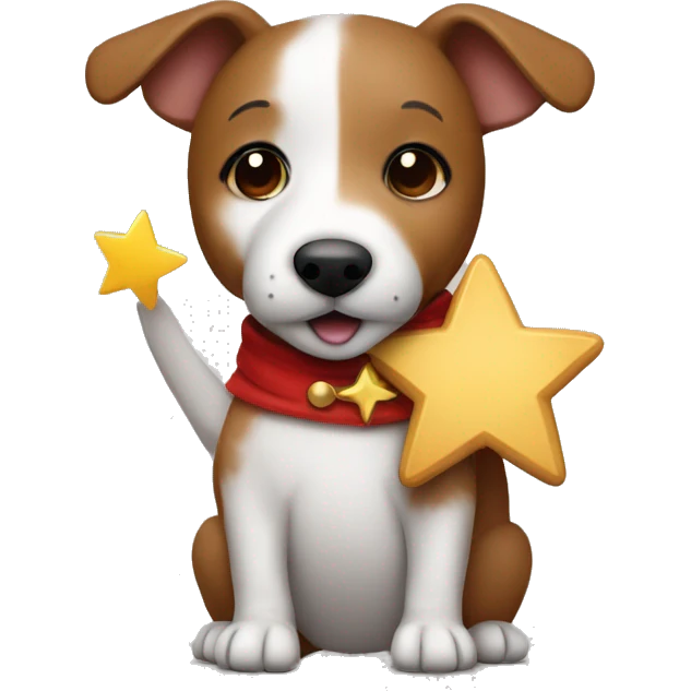 a jack russel in a brown teddy bear costume holding a star in his hand emoji