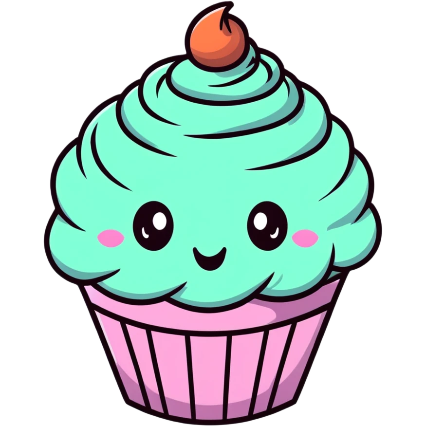 cute kawaii cupcake with pastel colors and big eyes emoji