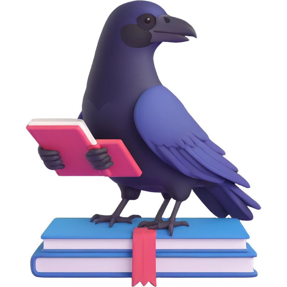 raven perched on a book emoji