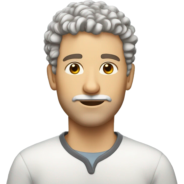 white male, short curly hair, light brown with a hint of grey, very short beard, eye roll expression. emoji