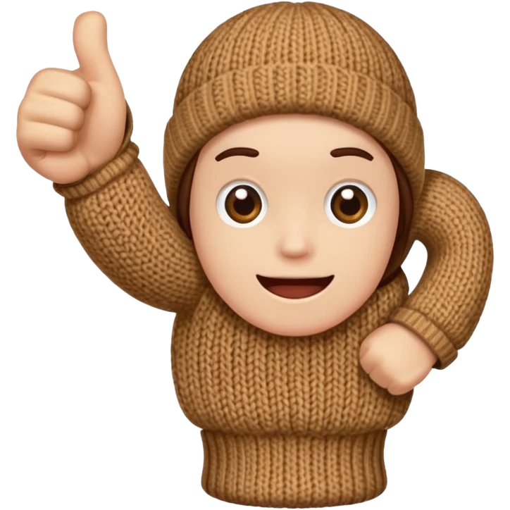 thumbs up fist in brown knit mitten emoji