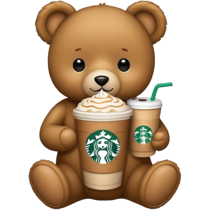Teddy bear drinking cold coffee starbucks emoji