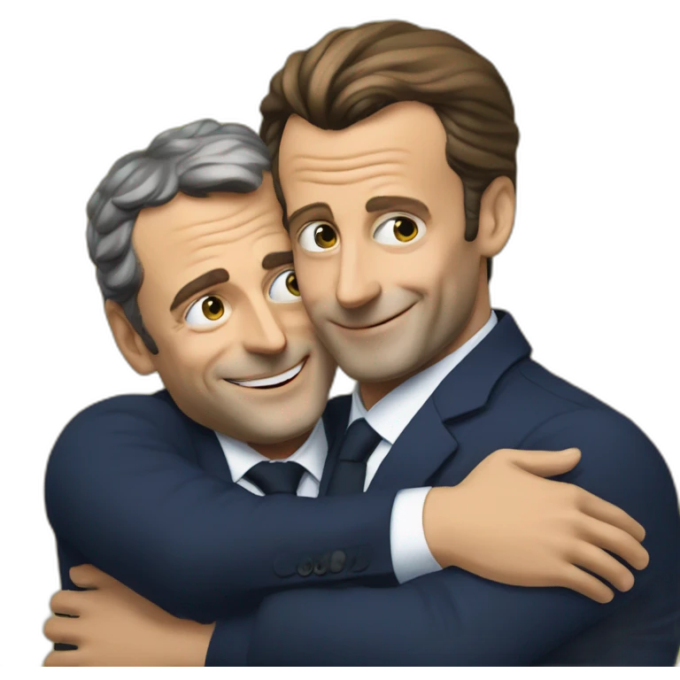 Nicolas sarkozi with Emanuel macron hugging emoji