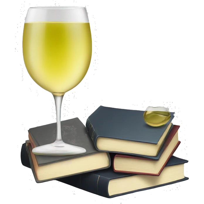 a glass of white wine and a stack of books emoji