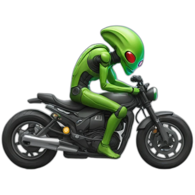 Un alien qui est sur une moto en faisant le signe jul emoji