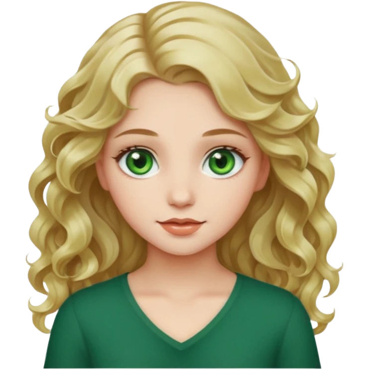 Pretty girl with wavy fair hair and green eyes abd white skin emoji