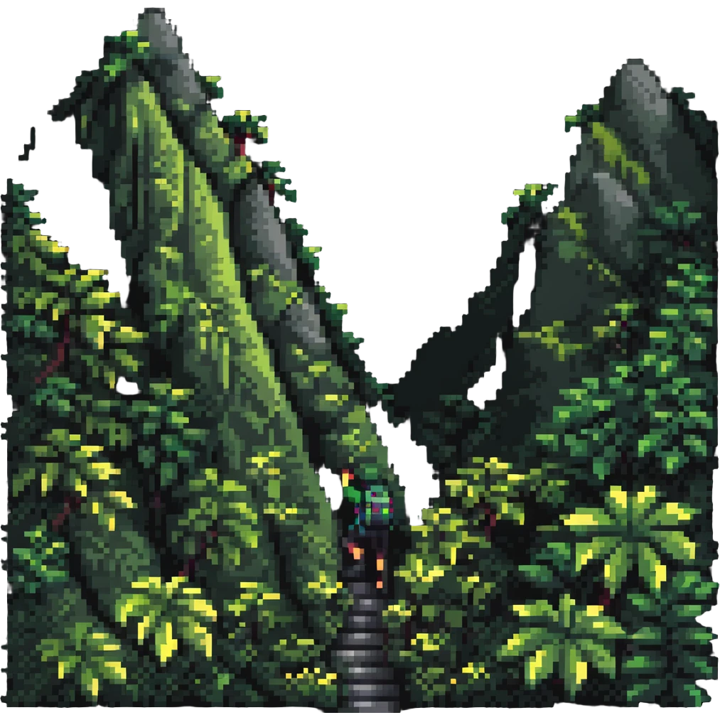 a person climbing a mountain in a lush jungle emoji