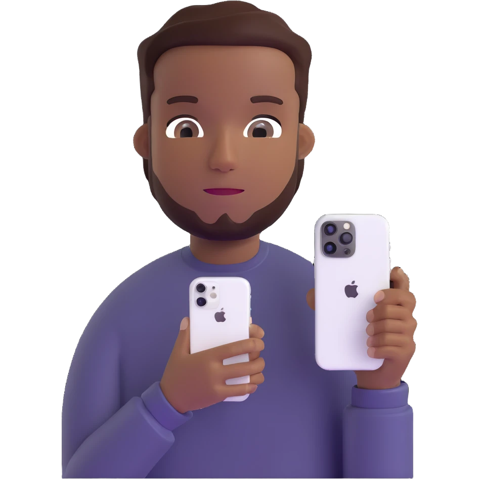 Black man holding iPhone 14 Pro emoji